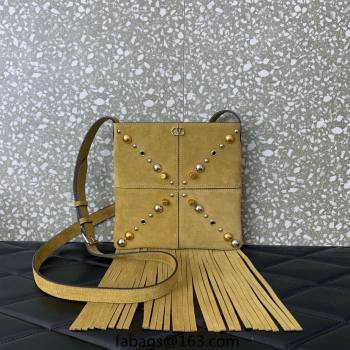 Valentino Nellcôte Small Shoulder Bag in Suede with Fringes Tassel and Studs Khaki 2025 2028 (LKF-250626056)