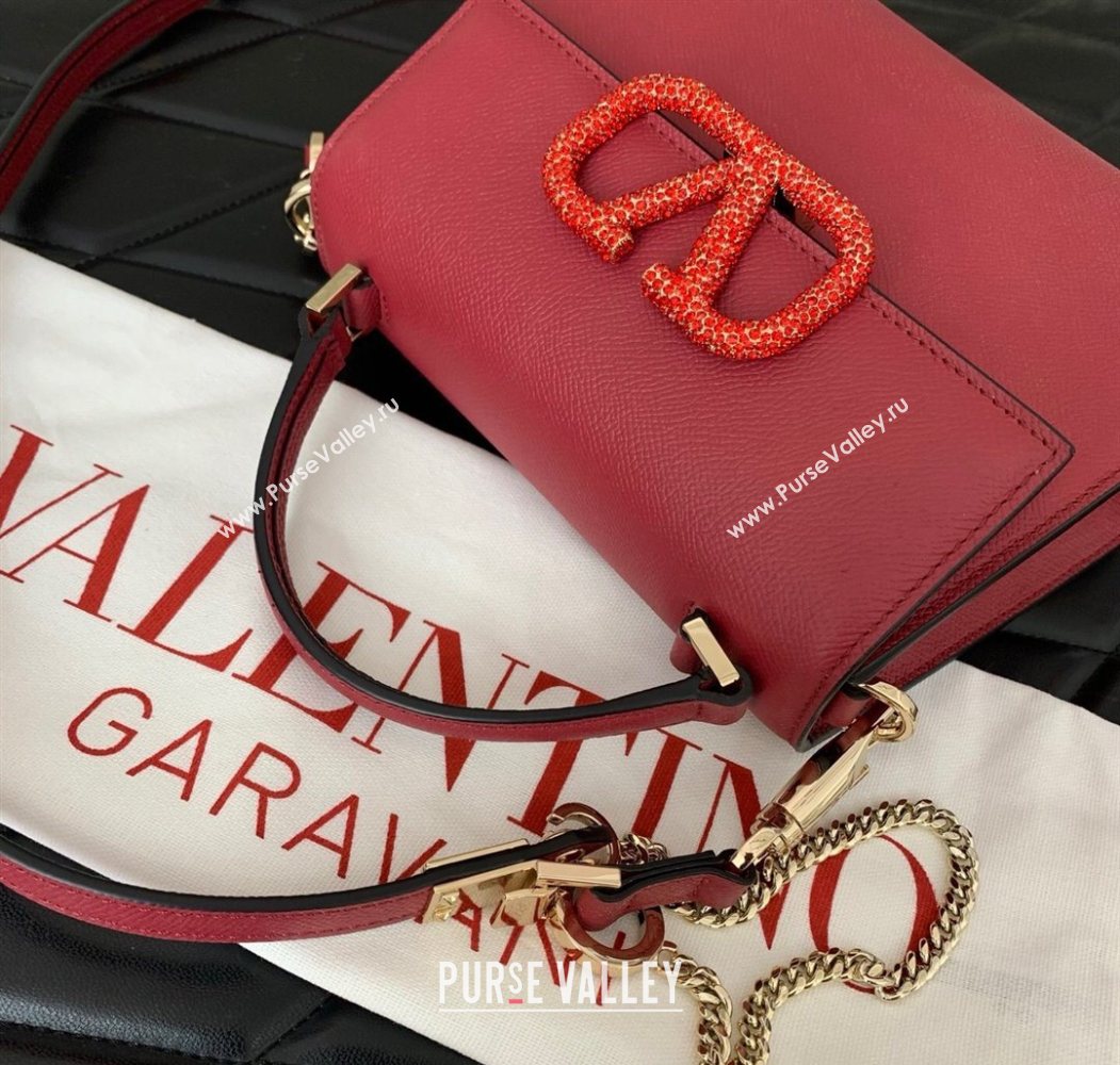 Valentino Small VSLING Grainy Calfskin Handbag with Strass Red 2025 7020 (LKF-250626013)