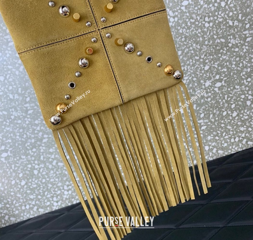 Valentino Nellcôte Small Shoulder Bag in Suede with Fringes Tassel and Studs Khaki 2025 2028 (LKF-250626056)