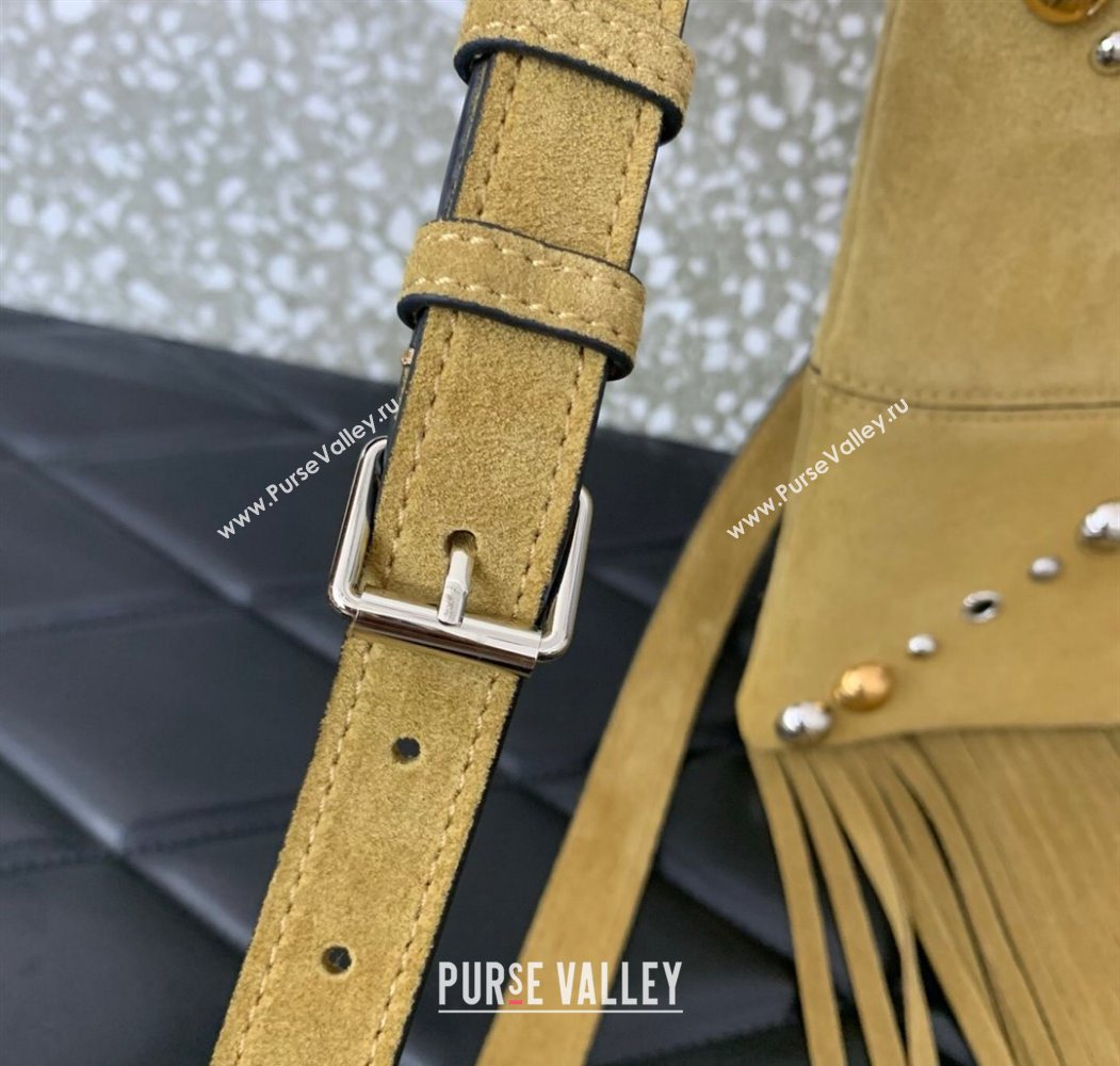 Valentino Nellcôte Small Shoulder Bag in Suede with Fringes Tassel and Studs Khaki 2025 2028 (LKF-250626056)