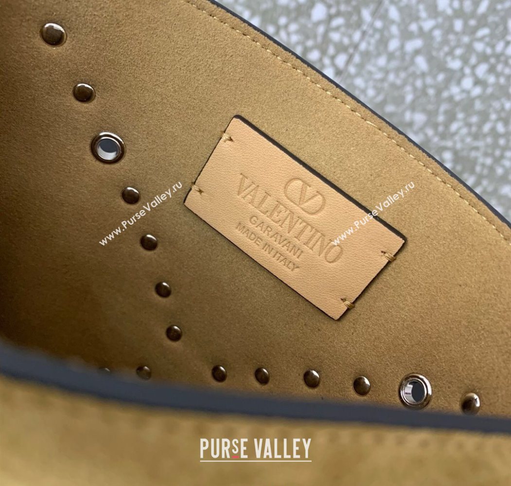 Valentino Nellcôte Small Shoulder Bag in Suede with Fringes Tassel and Studs Khaki 2025 2028 (LKF-250626056)