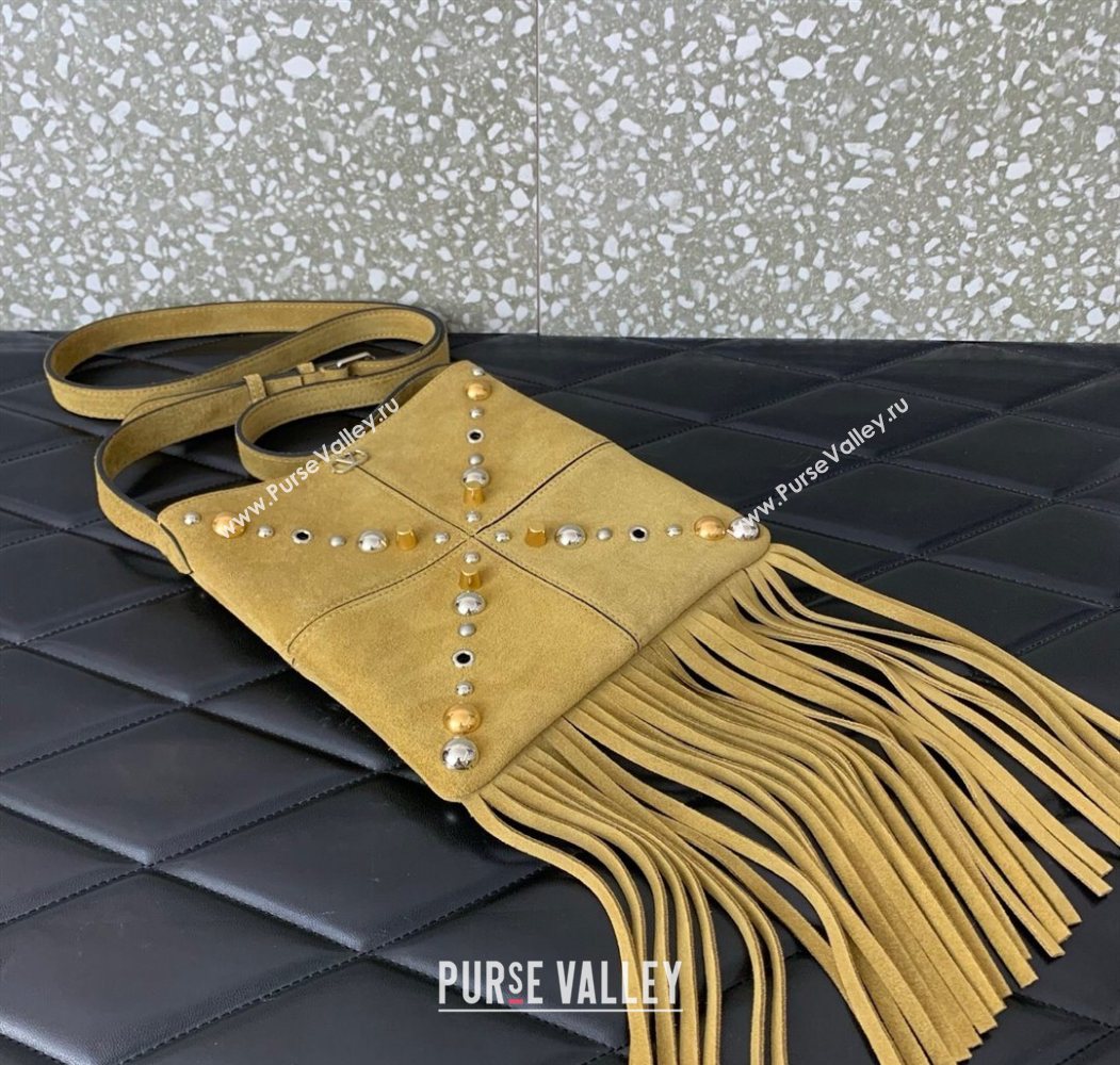 Valentino Nellcôte Small Shoulder Bag in Suede with Fringes Tassel and Studs Khaki 2025 2028 (LKF-250626056)