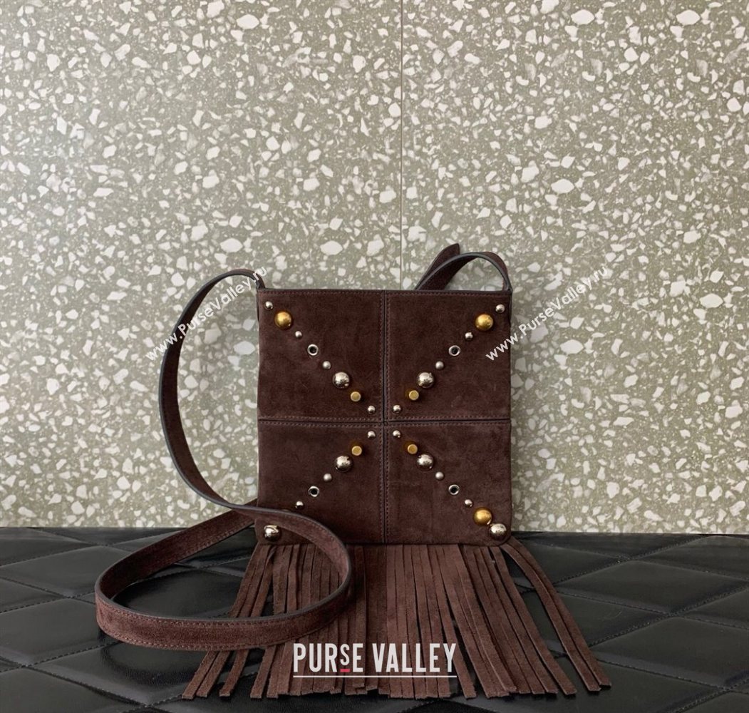 Valentino Nellcôte Small Shoulder Bag in Suede with Fringes Tassel and Studs Brown 2025 2028 (LKF-250626057)