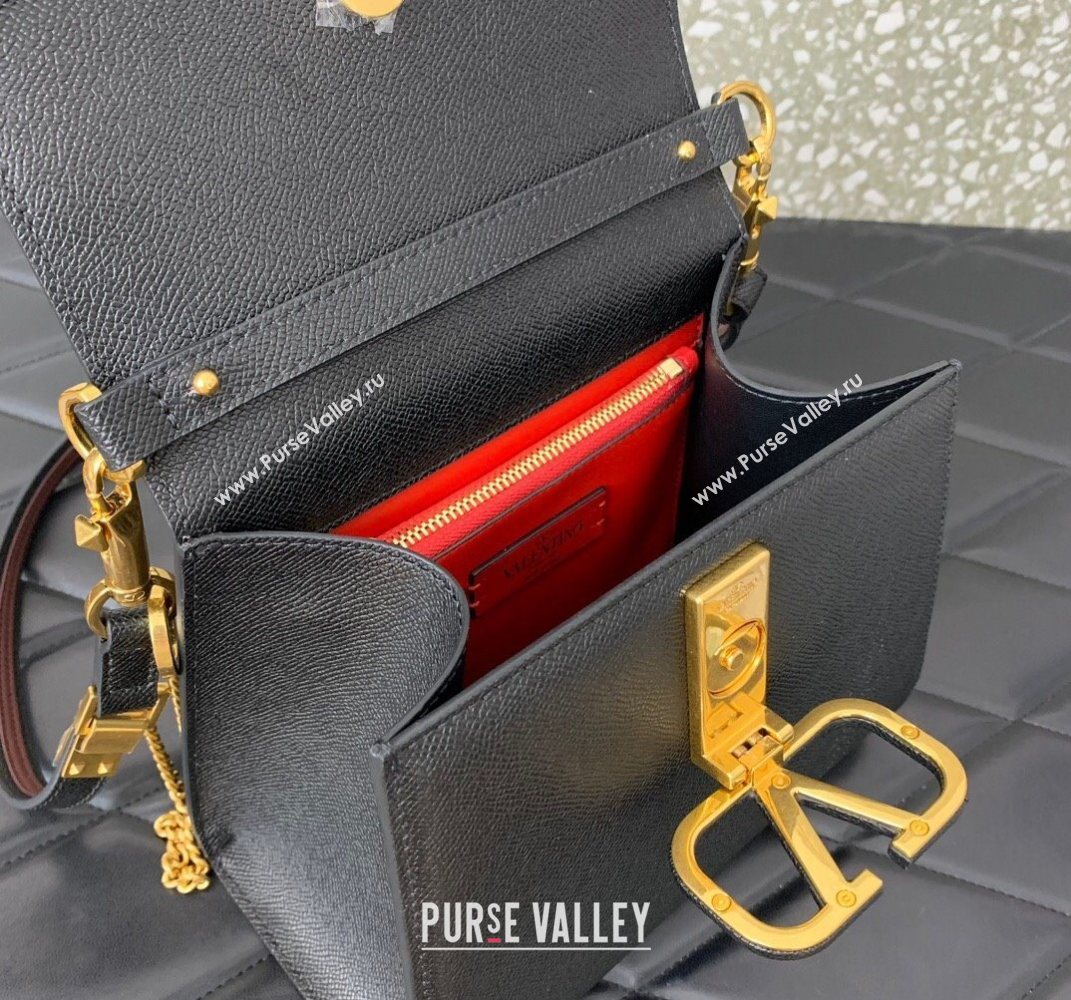 Valentino Small VSLING Grainy Calfskin Handbag Black 2025 2727 (LKF-250626006)
