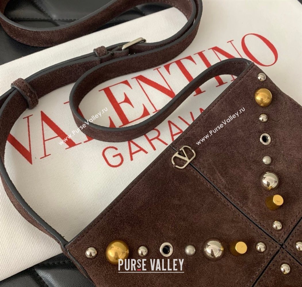 Valentino Nellcôte Small Shoulder Bag in Suede with Fringes Tassel and Studs Brown 2025 2028 (LKF-250626057)