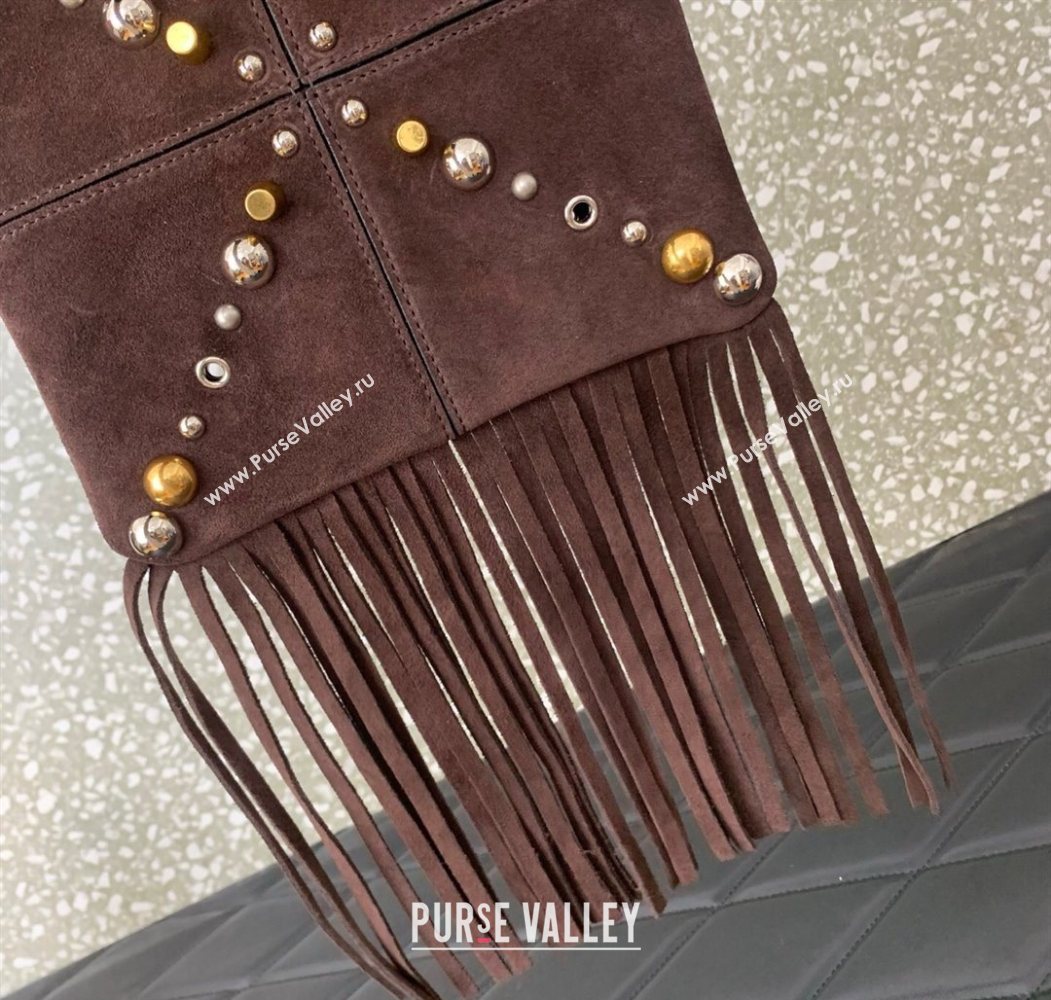 Valentino Nellcôte Small Shoulder Bag in Suede with Fringes Tassel and Studs Brown 2025 2028 (LKF-250626057)