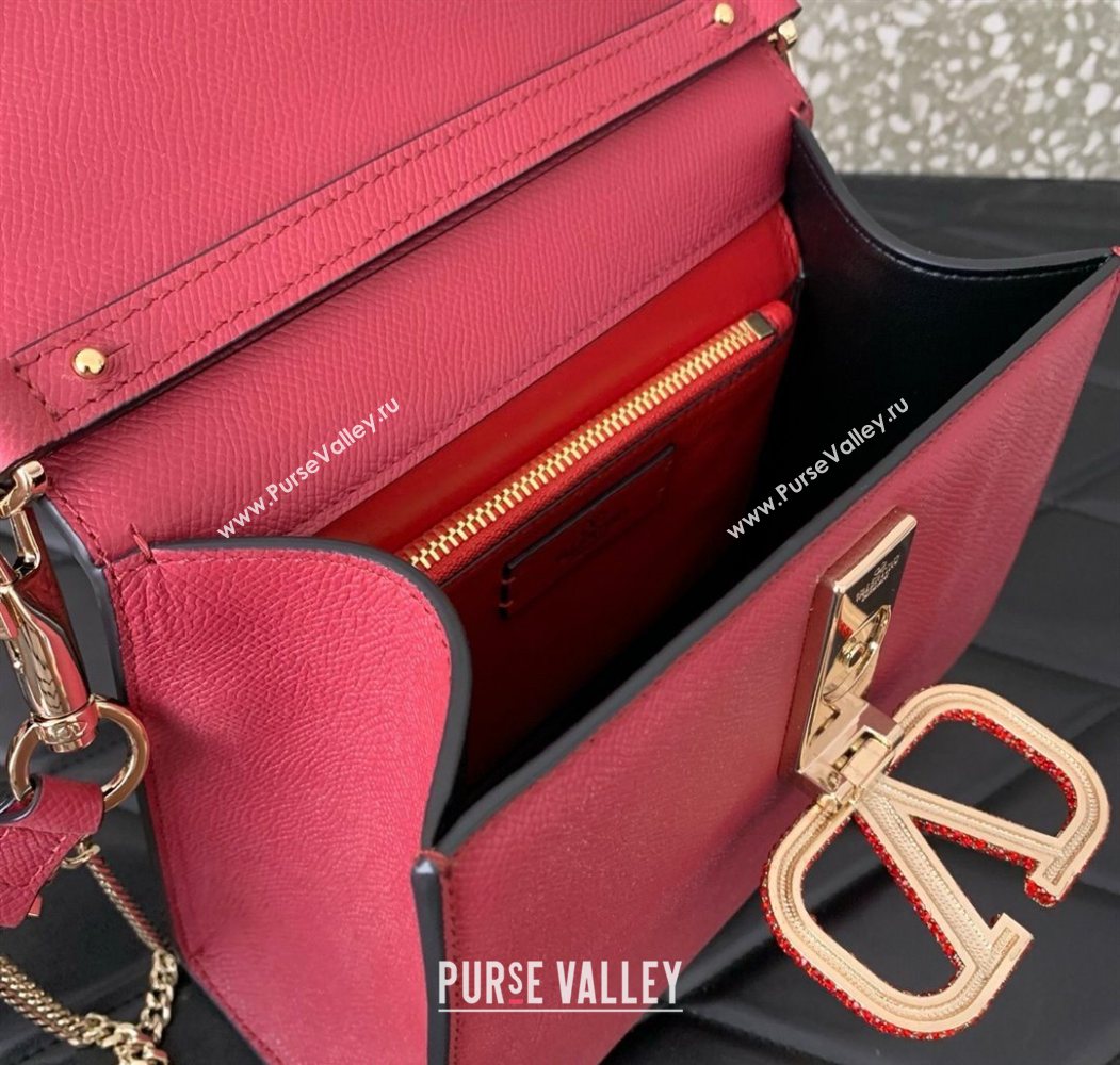 Valentino Small VSLING Grainy Calfskin Handbag with Strass Red 2025 7020 (LKF-250626013)