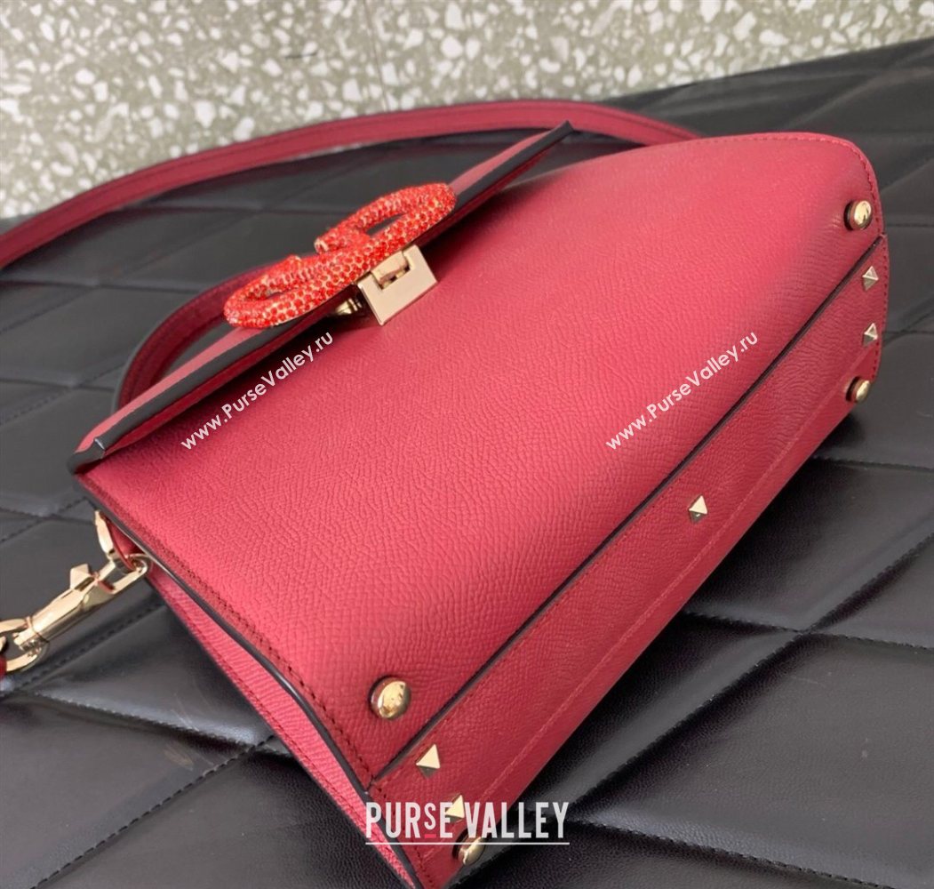Valentino Small VSLING Grainy Calfskin Handbag with Strass Red 2025 7020 (LKF-250626013)