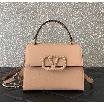 Valentino Small VSLING Grainy Calfskin Handbag with Strass Light Pink 2025 7020 (LKF-250626014)