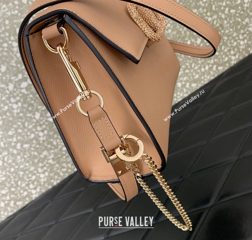 Valentino Small VSLING Grainy Calfskin Handbag with Strass Light Pink 2025 7020 (LKF-250626014)