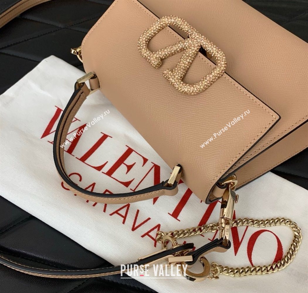Valentino Small VSLING Grainy Calfskin Handbag with Strass Light Pink 2025 7020 (LKF-250626014)