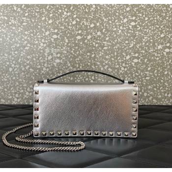 Valentino Rockstud Wallet with Chain in Grainy Calfskin Silver 2025 VLTN098 (LKF-250626028)