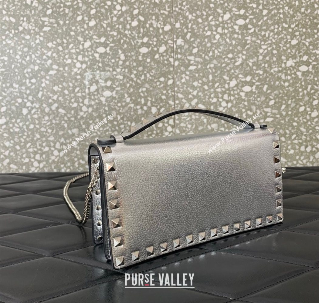 Valentino Rockstud Wallet with Chain in Grainy Calfskin Silver 2025 VLTN098 (LKF-250626028)