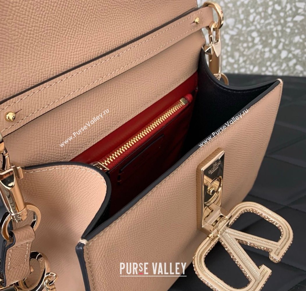 Valentino Small VSLING Grainy Calfskin Handbag with Strass Light Pink 2025 7020 (LKF-250626014)