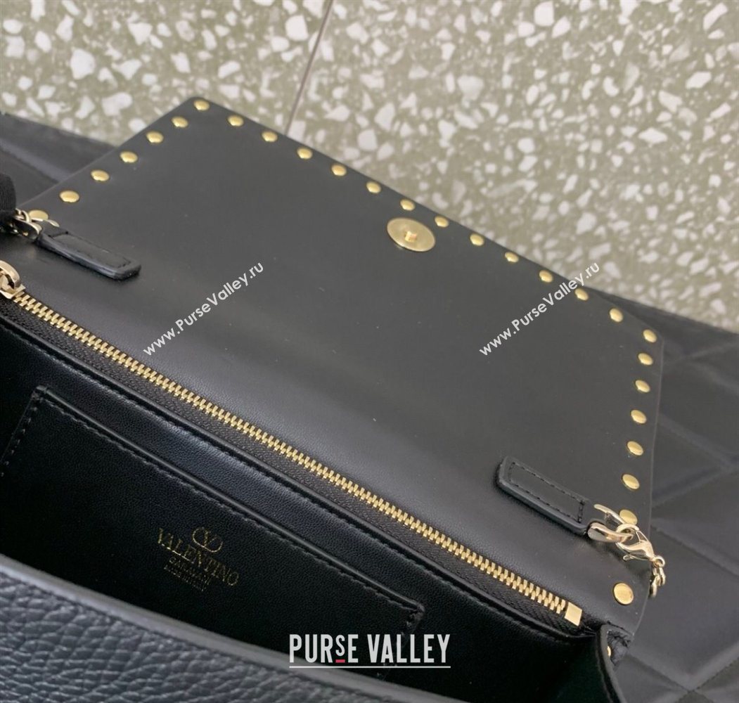 Valentino Rockstud Wallet with Chain in Grainy Calfskin Black/Gold 2025 VLTN098 (LKF-250626030)
