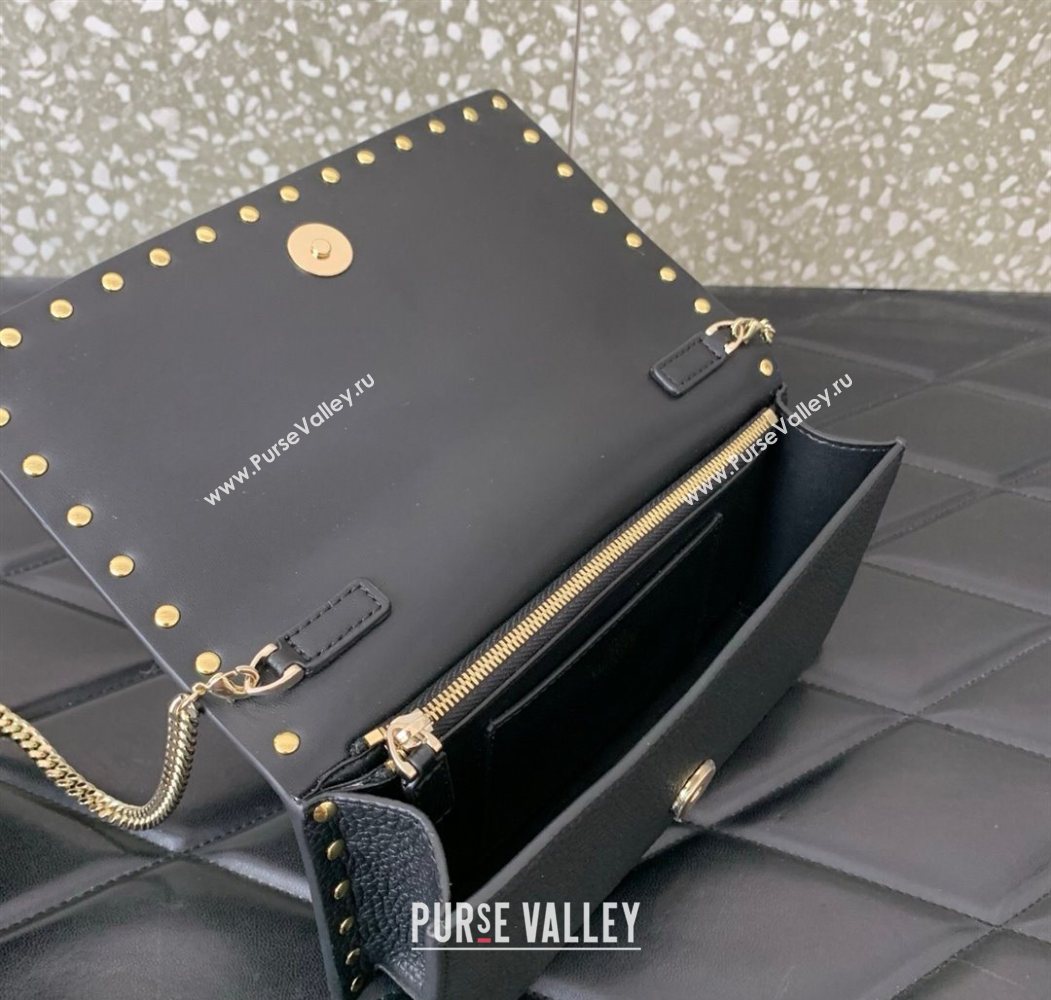 Valentino Rockstud Wallet with Chain in Grainy Calfskin Black/Gold 2025 VLTN098 (LKF-250626030)