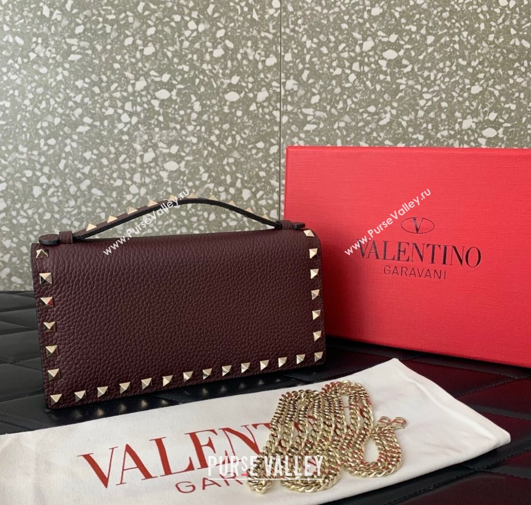 Valentino Rockstud Wallet with Chain in Grainy Calfskin Dark Burgundy 2025 VLTN098 (LKF-250626031)