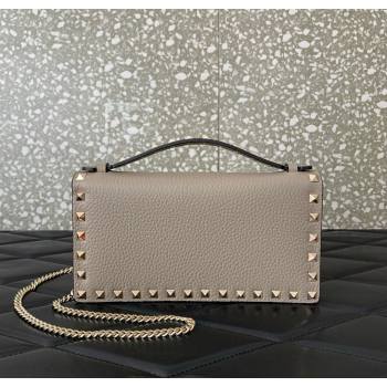 Valentino Rockstud Wallet with Chain in Grainy Calfskin Grey 2025 VLTN098 (LKF-250626032)