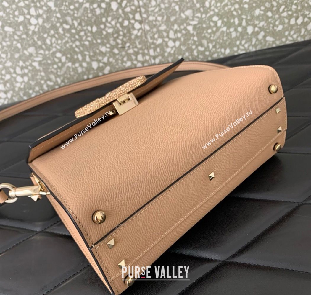 Valentino Small VSLING Grainy Calfskin Handbag with Strass Light Pink 2025 7020 (LKF-250626014)