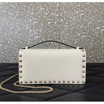 Valentino Rockstud Wallet with Chain in Grainy Calfskin White 2025 VLTN098 (LKF-250626033)