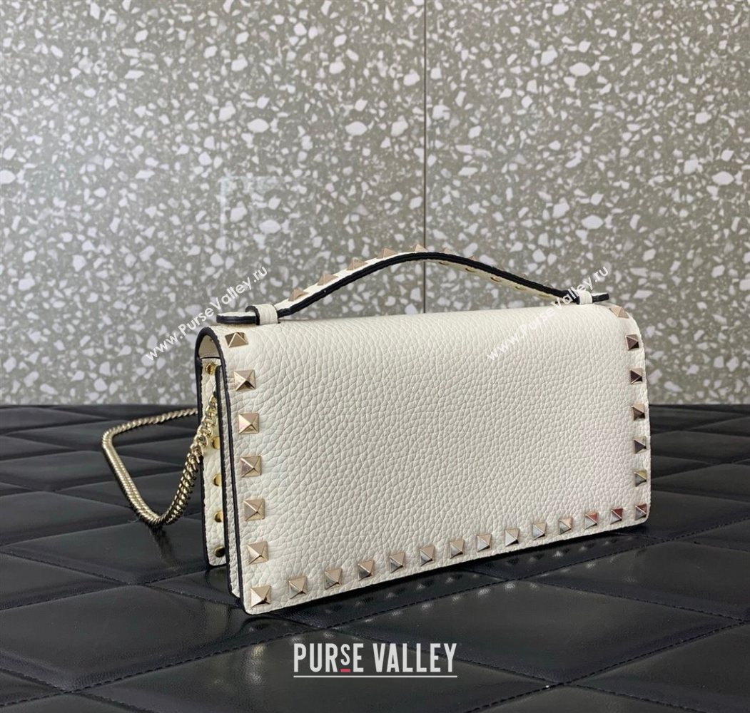 Valentino Rockstud Wallet with Chain in Grainy Calfskin White 2025 VLTN098 (LKF-250626033)