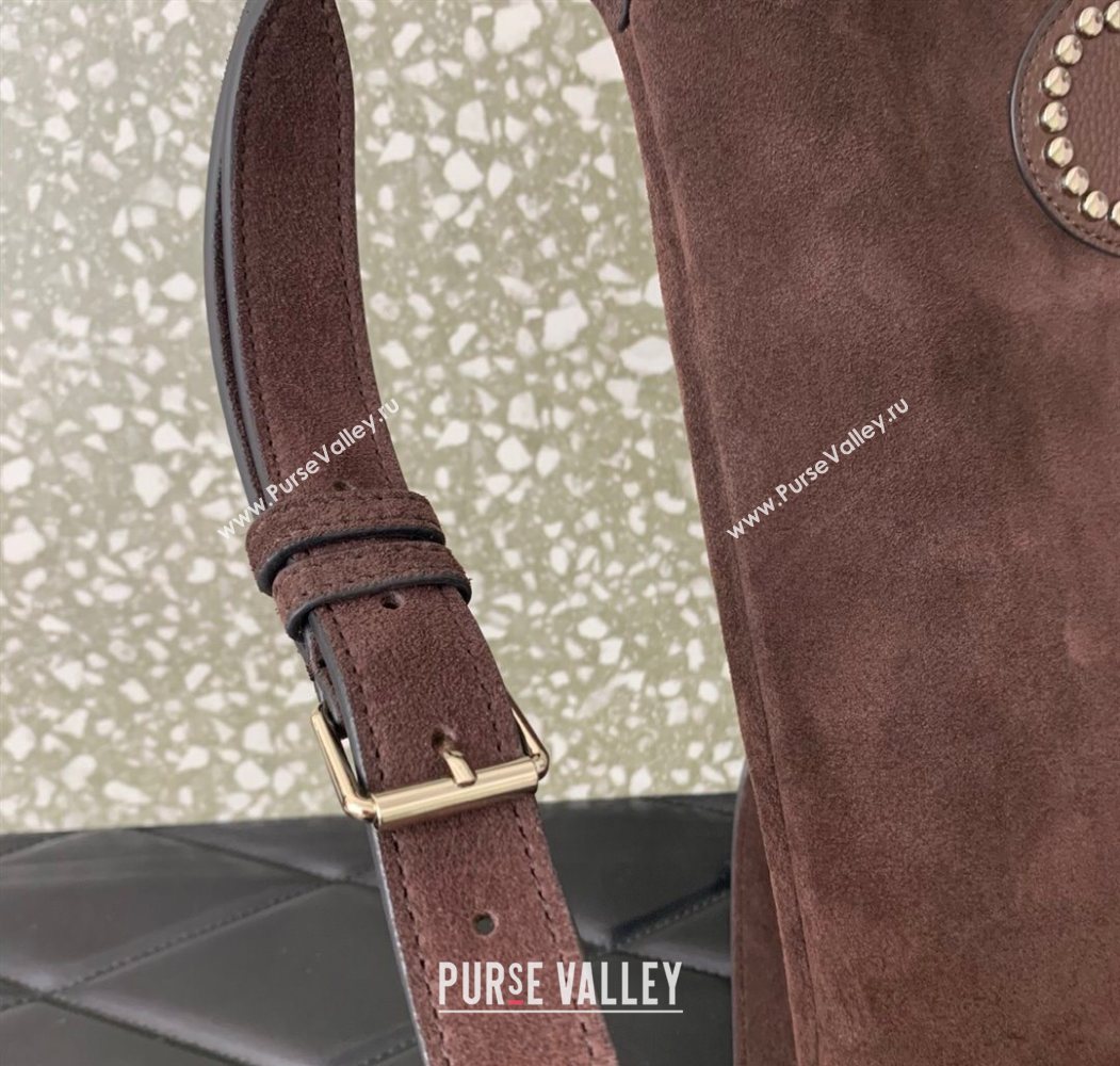 Valentino Nellcôte Shoulder Bag in Suede with Stud VLogo Signature and Fringes Tassel Brown 2025 2026 (LKF-250626060)