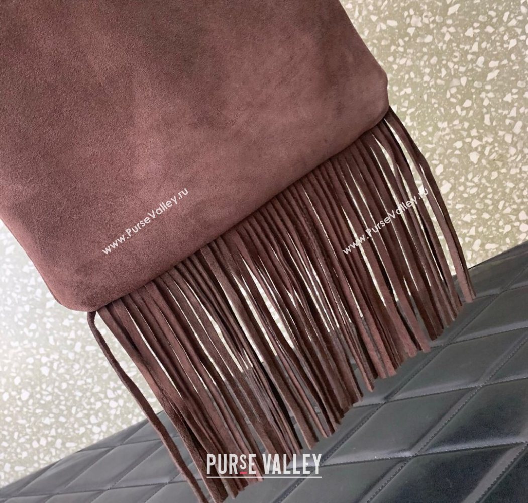 Valentino Nellcôte Shoulder Bag in Suede with Stud VLogo Signature and Fringes Tassel Brown 2025 2026 (LKF-250626060)