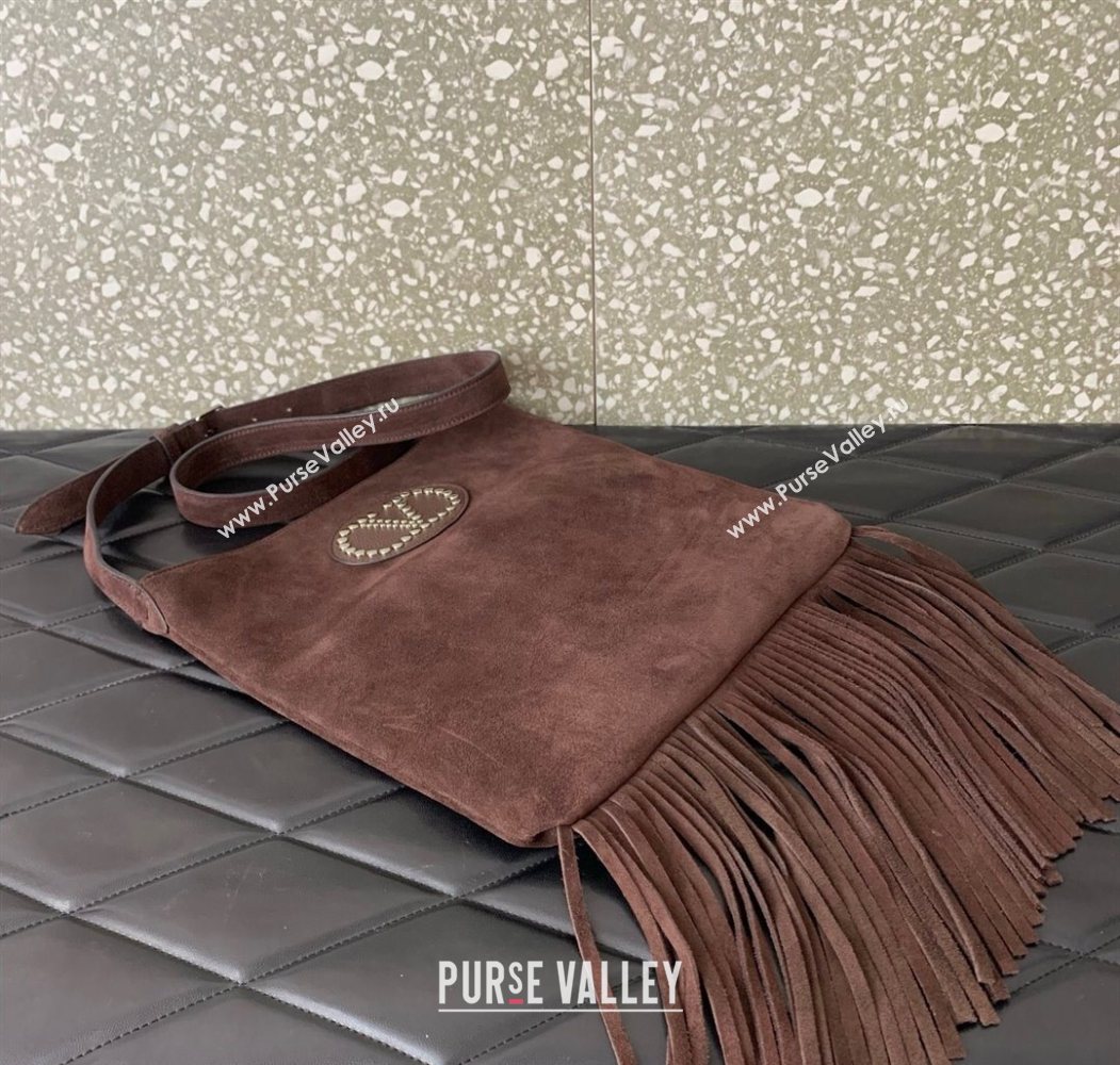 Valentino Nellcôte Shoulder Bag in Suede with Stud VLogo Signature and Fringes Tassel Brown 2025 2026 (LKF-250626060)