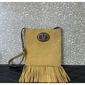 Valentino Nellcôte Shoulder Bag in Suede with Stud VLogo Signature and Fringes Tassel Khaki 2025 2026 (LKF-250626061)