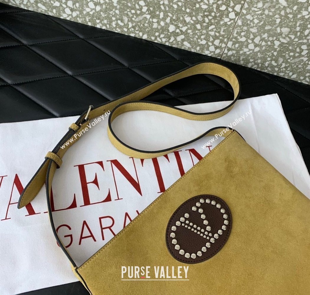 Valentino Nellcôte Shoulder Bag in Suede with Stud VLogo Signature and Fringes Tassel Khaki 2025 2026 (LKF-250626061)