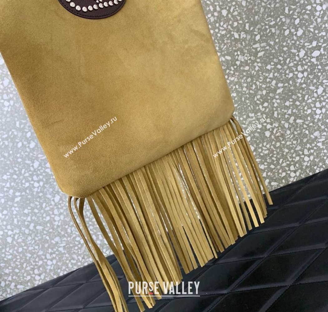 Valentino Nellcôte Shoulder Bag in Suede with Stud VLogo Signature and Fringes Tassel Khaki 2025 2026 (LKF-250626061)