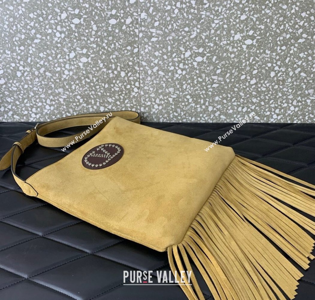 Valentino Nellcôte Shoulder Bag in Suede with Stud VLogo Signature and Fringes Tassel Khaki 2025 2026 (LKF-250626061)