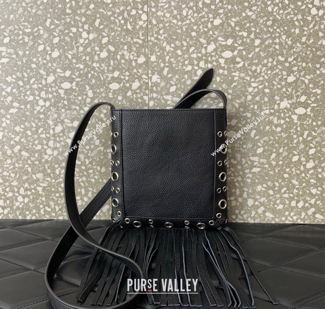 Valentino Nellcôte Small Shoulder Bag in Grainy Calfskin with Fringes Tassel and Ball Studs Black 2025 2034 (LKF-250626048)