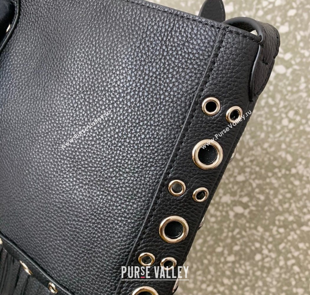 Valentino Nellcôte Small Shoulder Bag in Grainy Calfskin with Fringes Tassel and Ball Studs Black 2025 2034 (LKF-250626048)