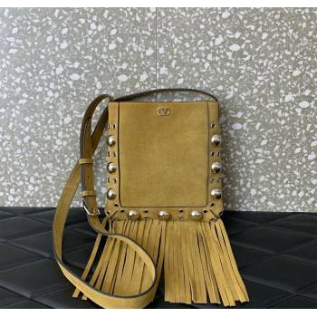 Valentino Nellcôte Small Shoulder Bag in Suede with Fringes Tassel and Ball Studs Khaki 2025 2034 (LKF-250626049)