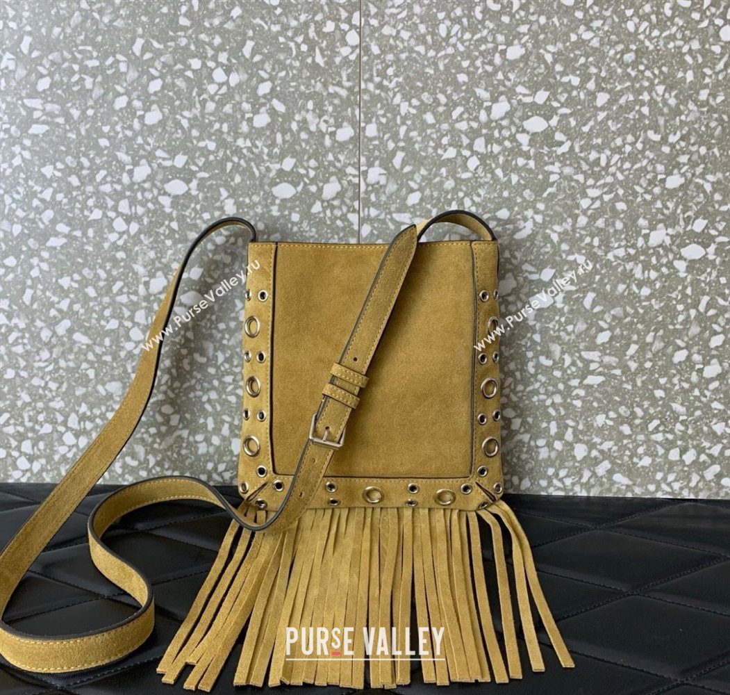 Valentino Nellcôte Small Shoulder Bag in Suede with Fringes Tassel and Ball Studs Khaki 2025 2034 (LKF-250626049)