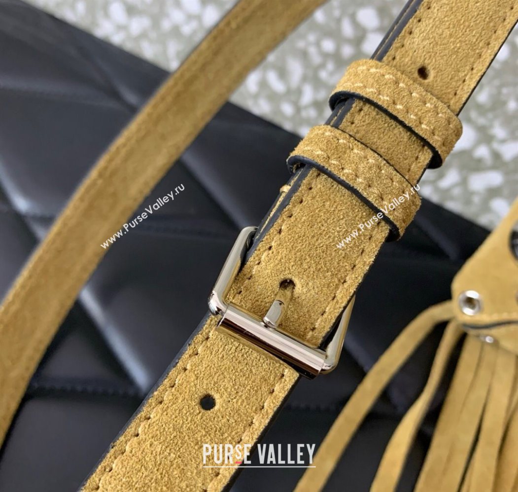 Valentino Nellcôte Small Shoulder Bag in Suede with Fringes Tassel and Ball Studs Khaki 2025 2034 (LKF-250626049)