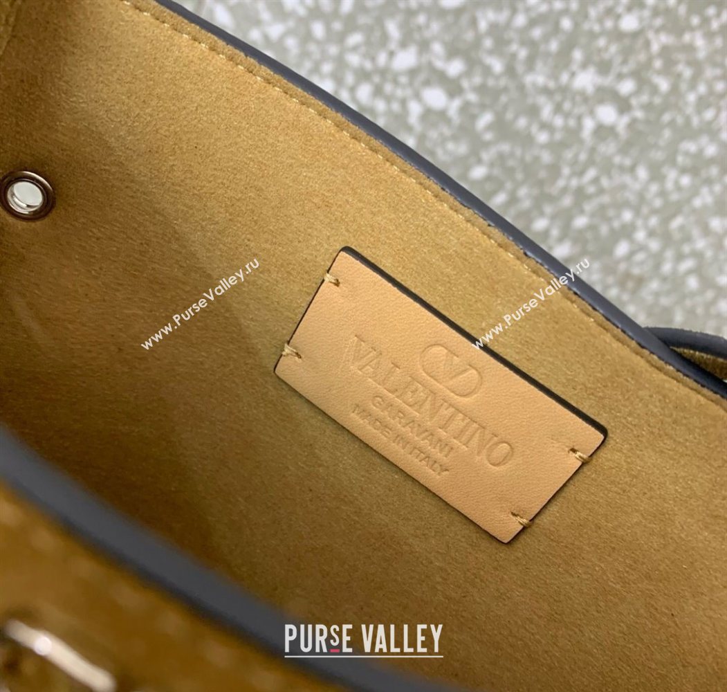 Valentino Nellcôte Small Shoulder Bag in Suede with Fringes Tassel and Ball Studs Khaki 2025 2034 (LKF-250626049)