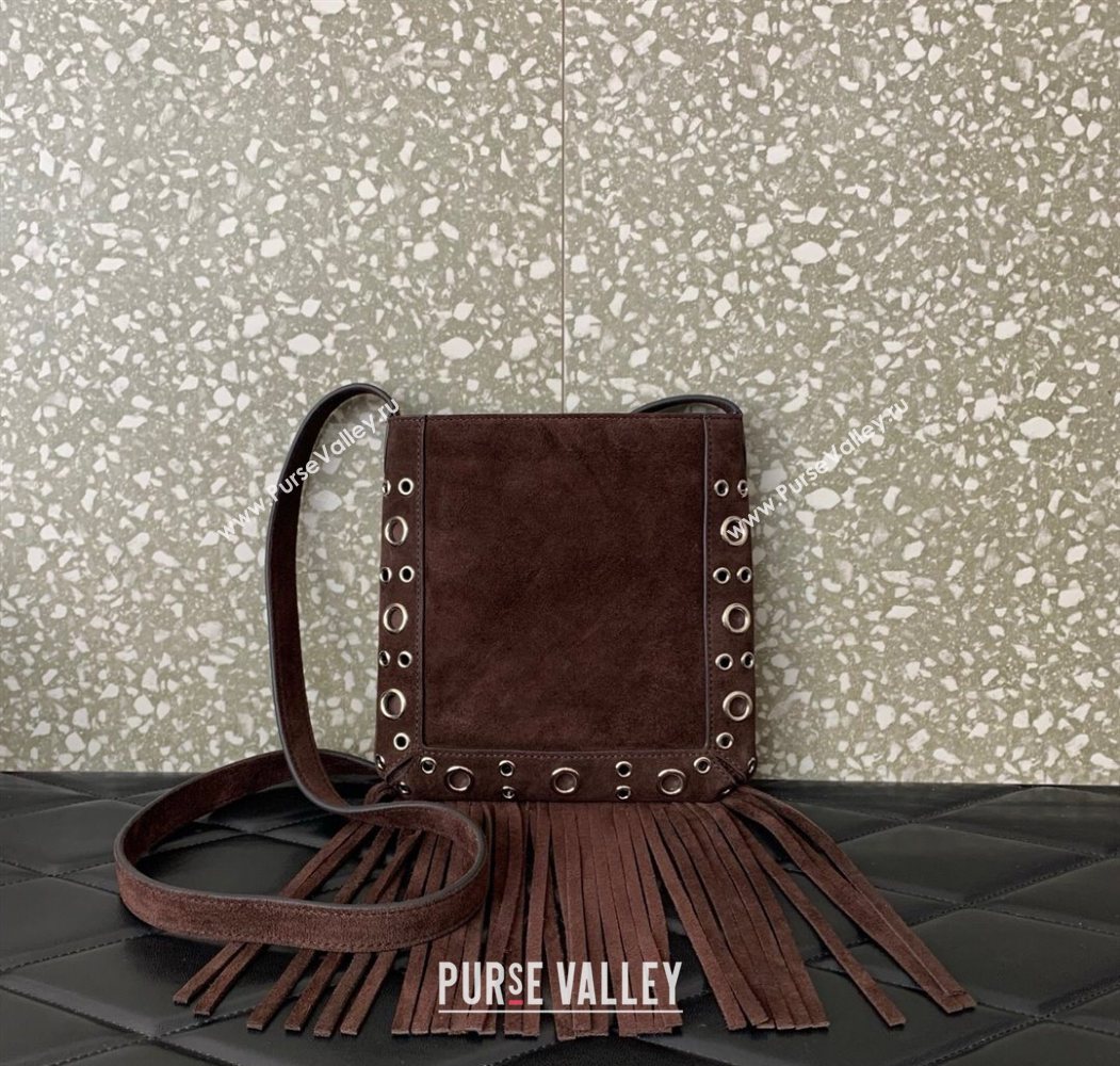 Valentino Nellcôte Small Shoulder Bag in Suede with Fringes Tassel and Ball Studs Brown 2025 2034 (LKF-250626050)