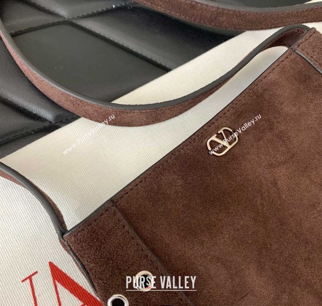 Valentino Nellcôte Small Shoulder Bag in Suede with Fringes Tassel and Ball Studs Brown 2025 2034 (LKF-250626050)