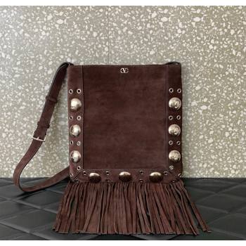 Valentino Nellcôte Shoulder Bag in Suede with Fringes Tassel and Ball Studs Brown 2025 2033 (LKF-250626051)