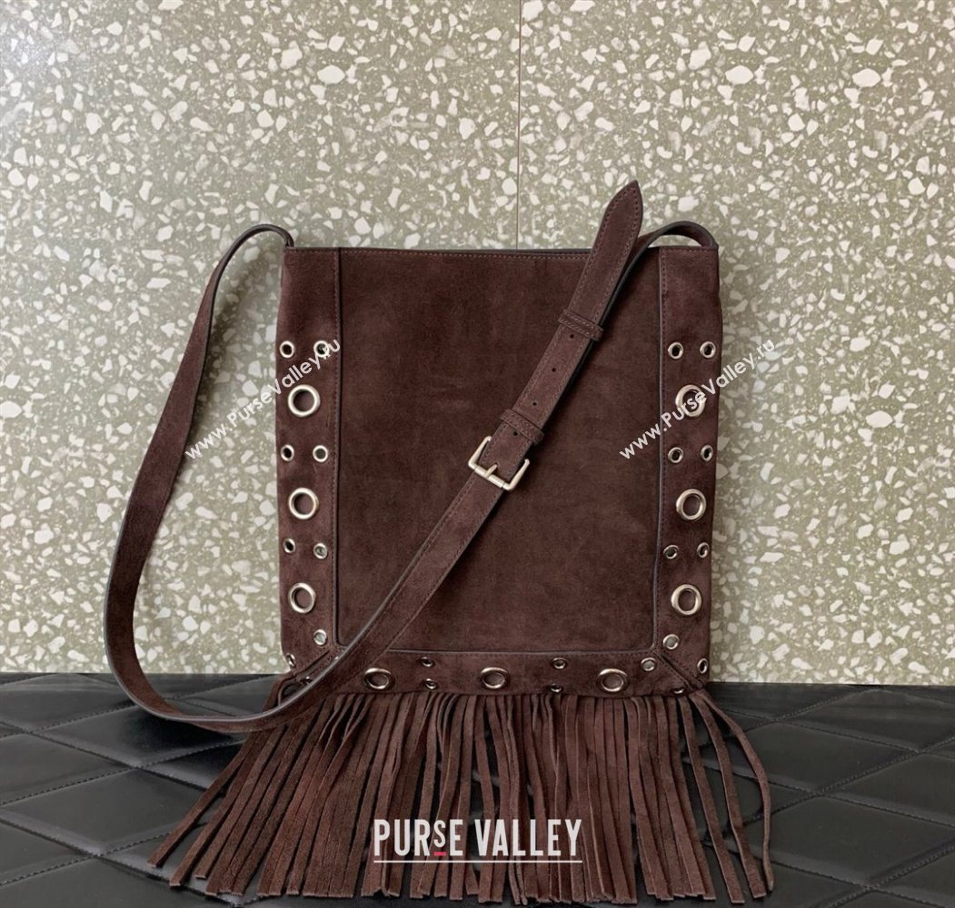 Valentino Nellcôte Shoulder Bag in Suede with Fringes Tassel and Ball Studs Brown 2025 2033 (LKF-250626051)