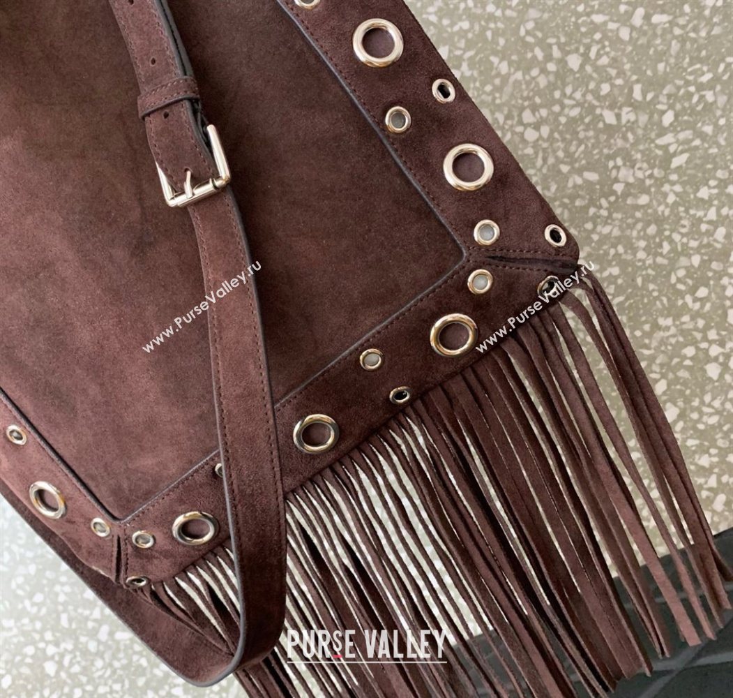 Valentino Nellcôte Shoulder Bag in Suede with Fringes Tassel and Ball Studs Brown 2025 2033 (LKF-250626051)