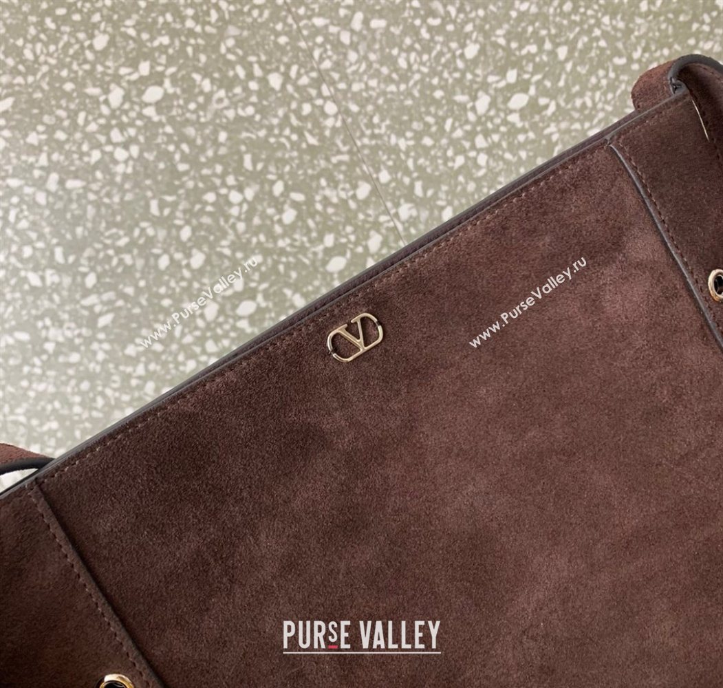 Valentino Nellcôte Shoulder Bag in Suede with Fringes Tassel and Ball Studs Brown 2025 2033 (LKF-250626051)