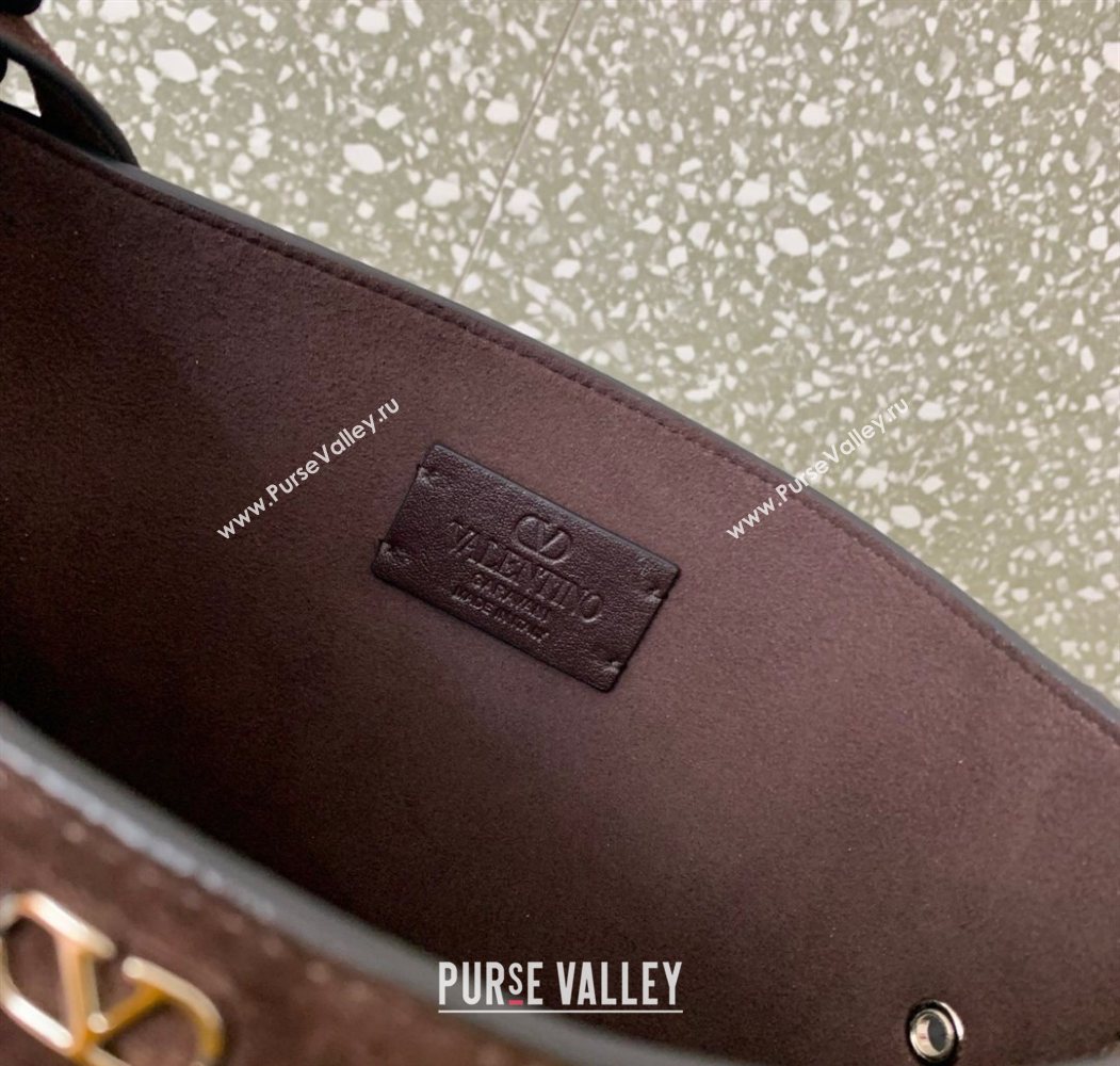 Valentino Nellcôte Shoulder Bag in Suede with Fringes Tassel and Ball Studs Brown 2025 2033 (LKF-250626051)