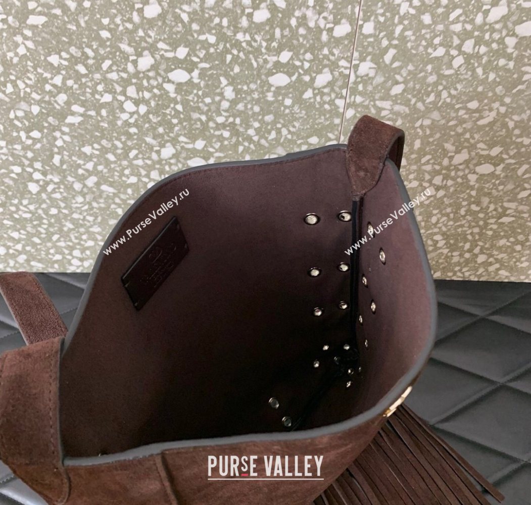 Valentino Nellcôte Shoulder Bag in Suede with Fringes Tassel and Ball Studs Brown 2025 2033 (LKF-250626051)