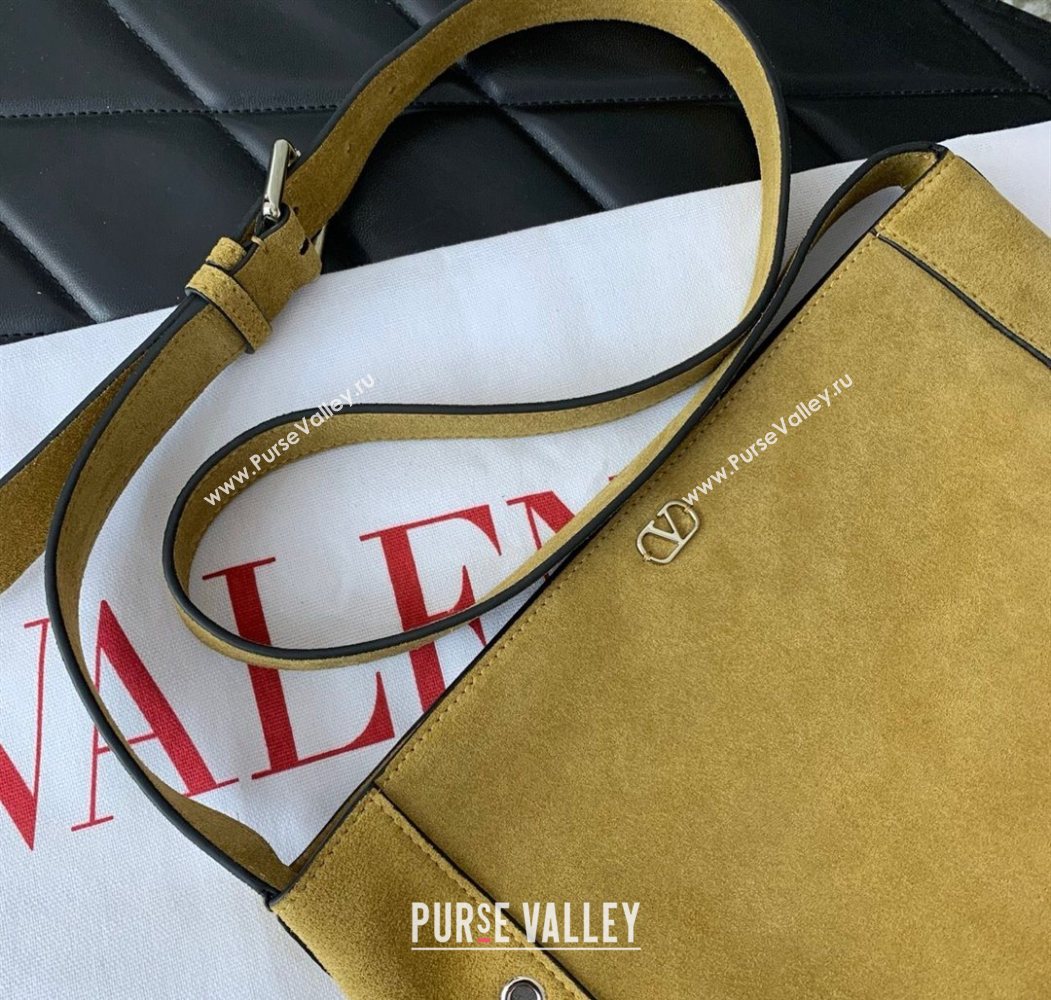 Valentino Nellcôte Shoulder Bag in Suede with Fringes Tassel and Ball Studs Khaki 2025 2033 (LKF-250626052)