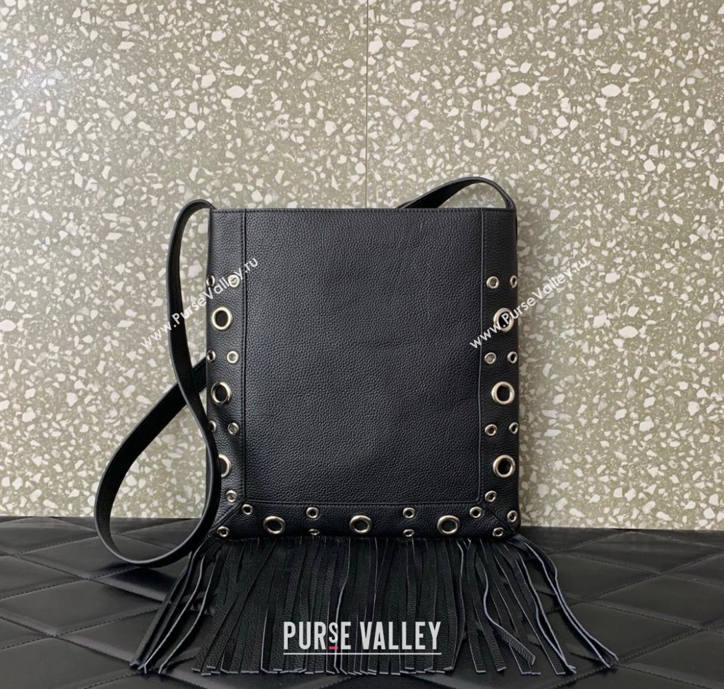 Valentino Nellcôte Shoulder Bag in Grainy Calfskin with Fringes Tassel and Ball Studs Black 2025 2033 (LKF-250626053)