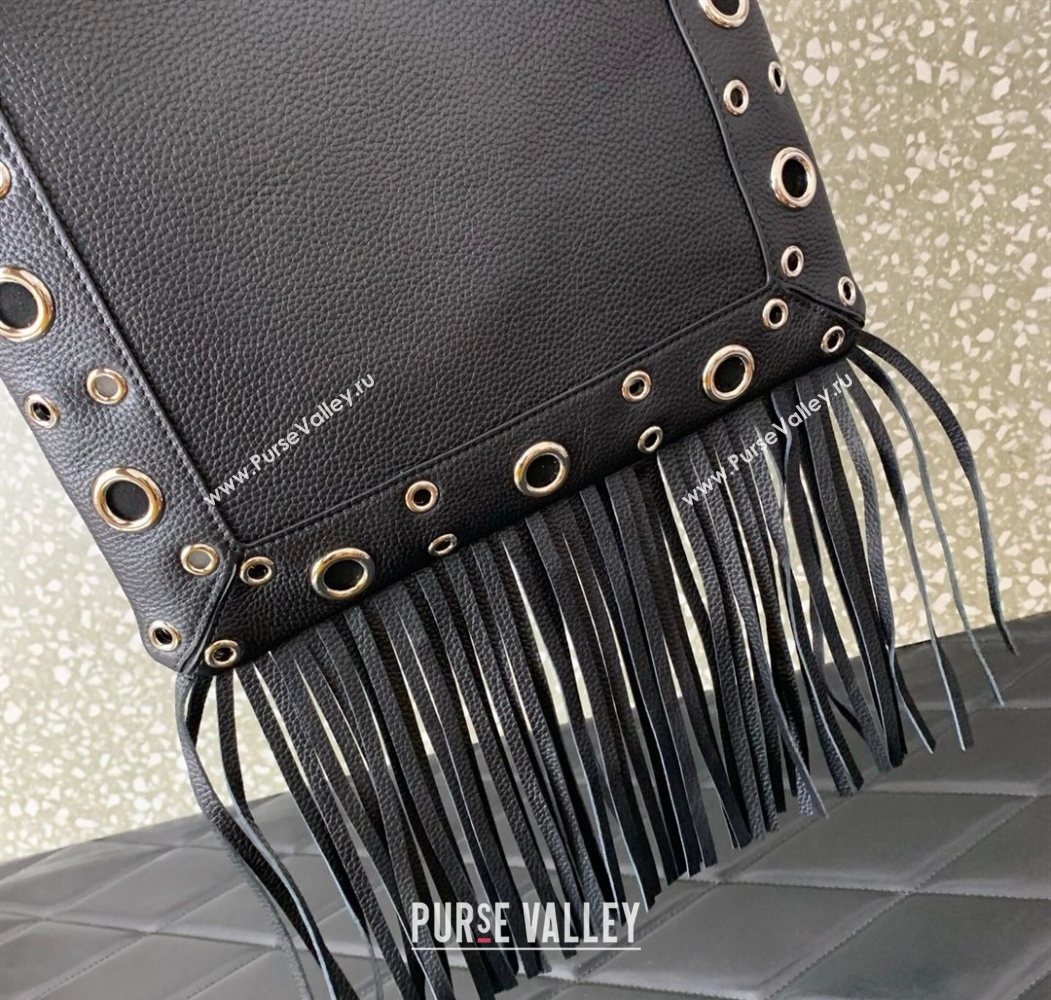 Valentino Nellcôte Shoulder Bag in Grainy Calfskin with Fringes Tassel and Ball Studs Black 2025 2033 (LKF-250626053)