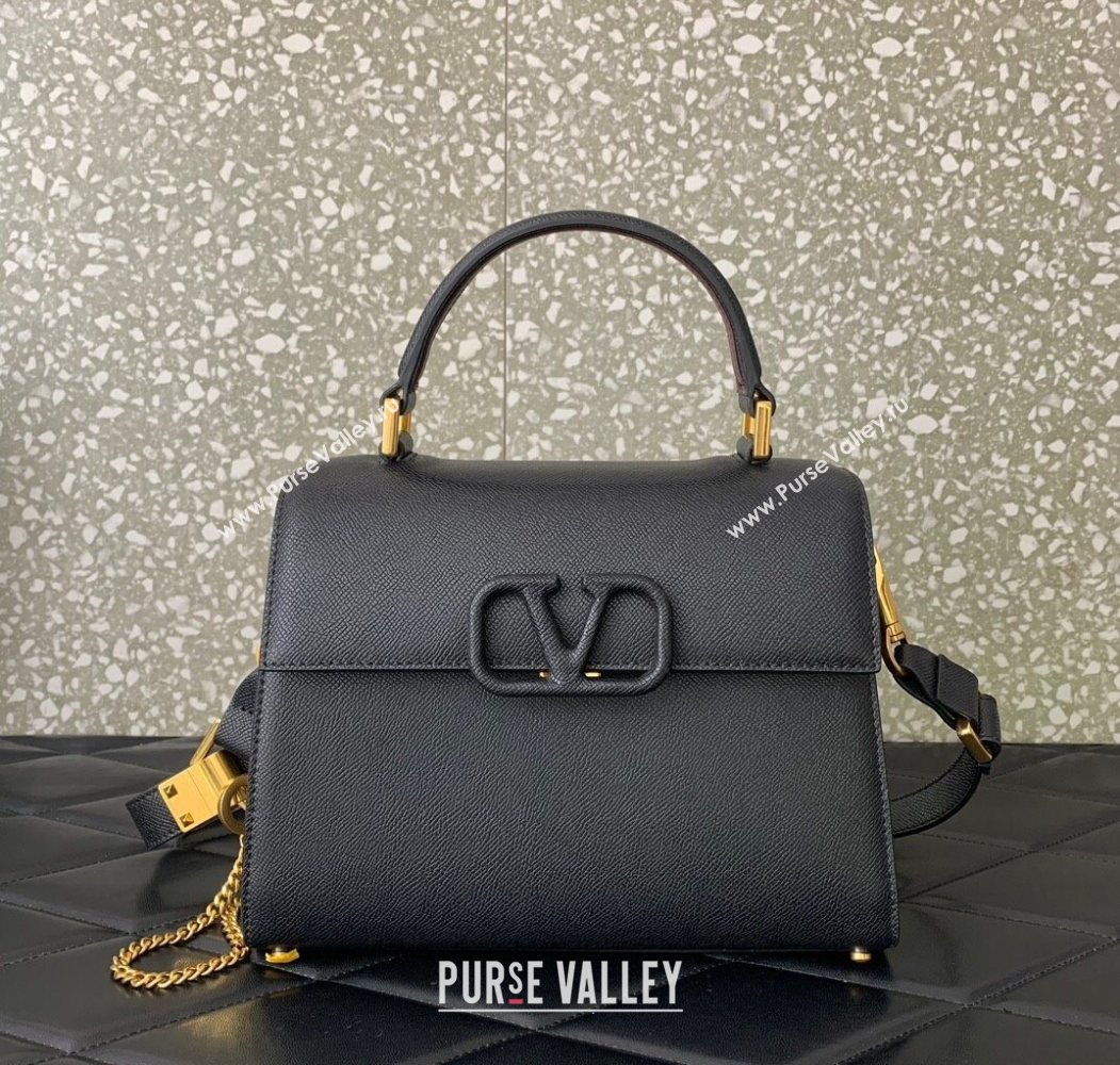 Valentino Medium VSLING Grainy Calfskin Handbag Black 2025 2828 (LKF-250626002)